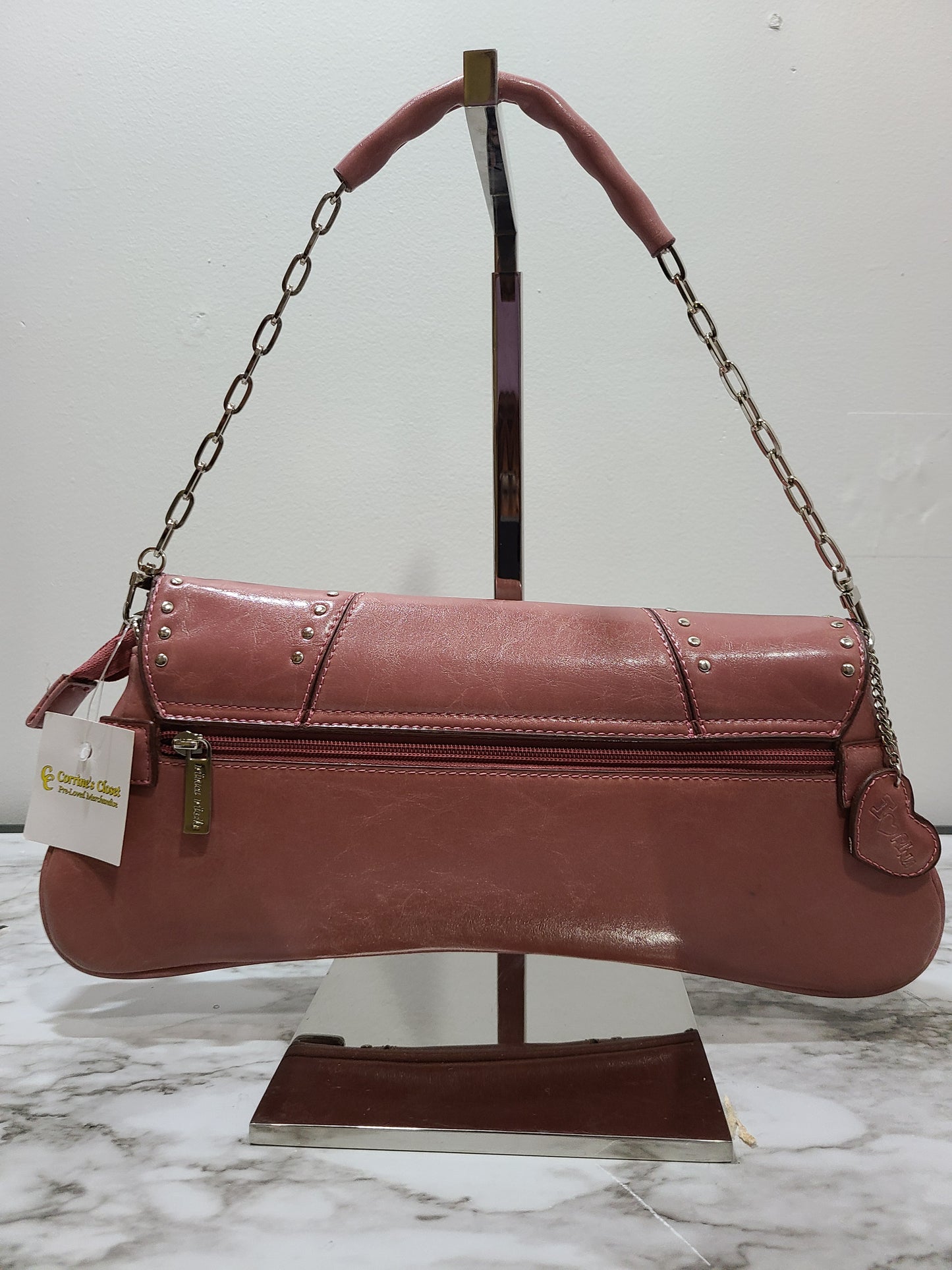 Rina Rich Vintage Horse-bit Design Handbag Pink Leather Clutch Studs