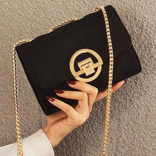 PATTERNED TRENDY FASHION SHOULDER BAG - BLACK