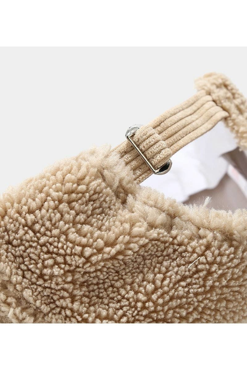 FLEECE CORDUROY BRIM WINTER BASEBALL CAP - BEIGE