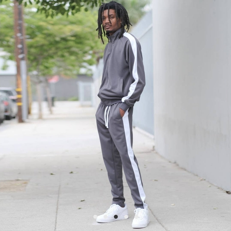 Essential Side Stripe Track Suits Pre-Pack - CHARCOAL / A PACK-6PCS