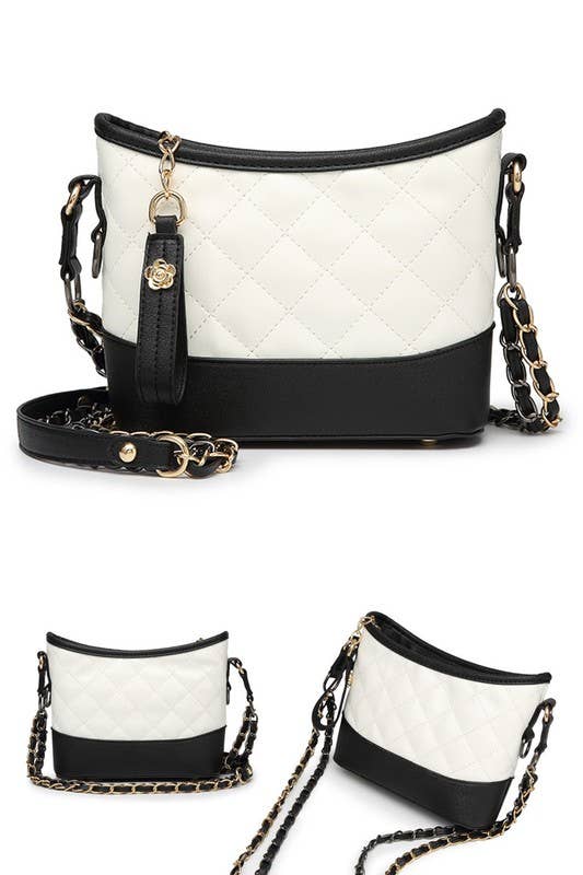 QUILTED COLOR BLOCK PURSE SHOULDER BAG_CWAB013 - WHITEBLACK / (OS) 1