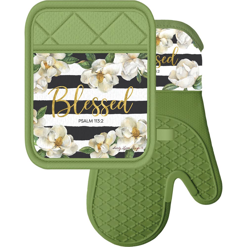 Blessed Psalem 113:2 Oven Mitt & Pot Holder Set
