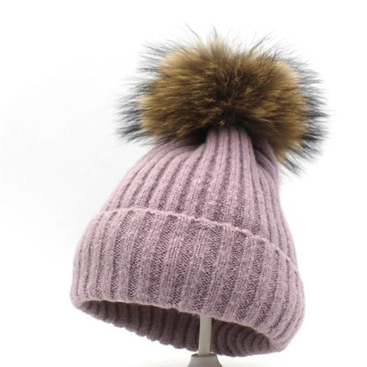 KNIT FASHION WARM HAT WINTER POMPOM BEANIE - LIGHTPURPLE