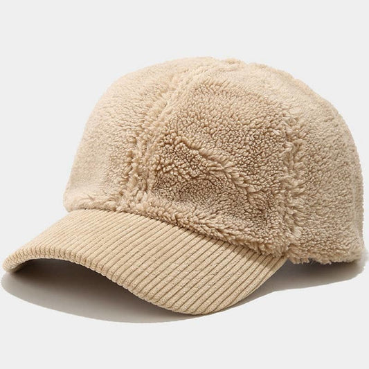 FLEECE CORDUROY BRIM WINTER BASEBALL CAP - CAMEL