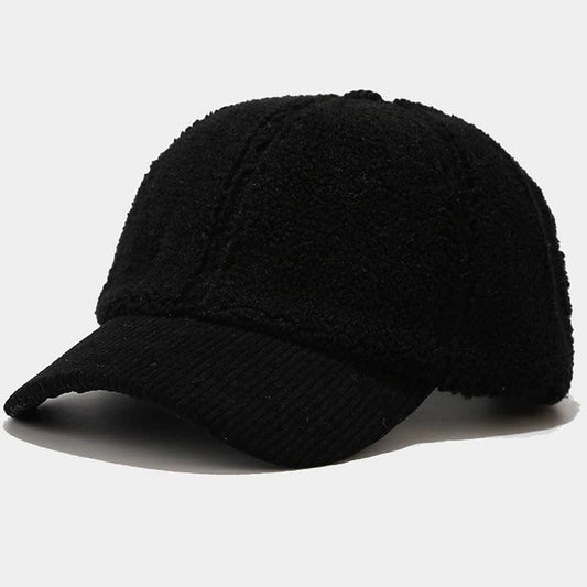 FLEECE CORDUROY BRIM WINTER BASEBALL CAP_CWAH0426 - BLACK / (OS) 1
