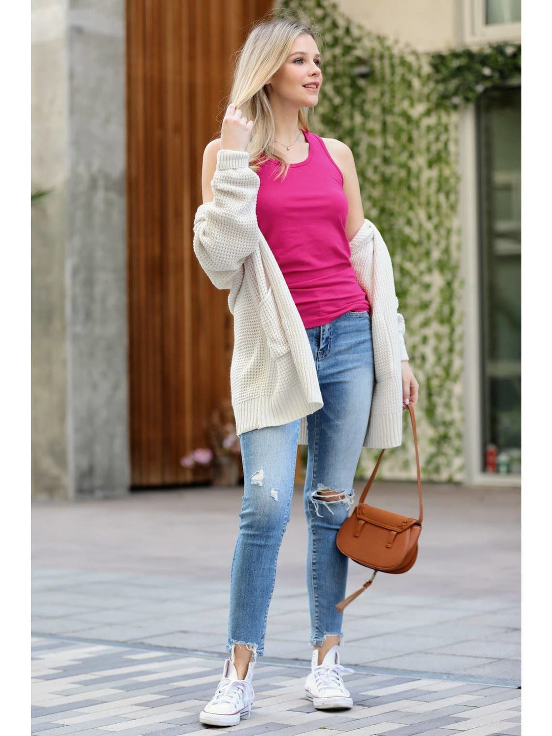 COTTON RACER BACK TANK TOP - MAGENTA