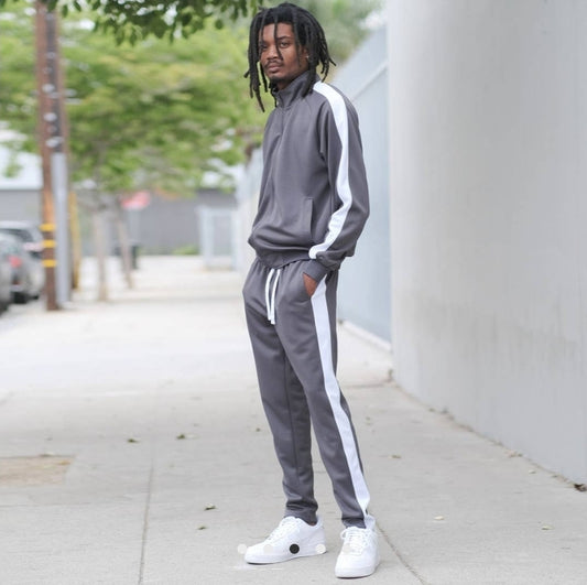 Essential Side Stripe Track Suits Pre-Pack - CHARCOAL / A PACK-6PCS