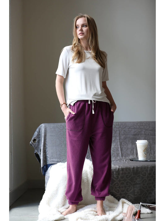 High waist comfy jogger pants w/ pockets - DK PLUM-121064 / XL
