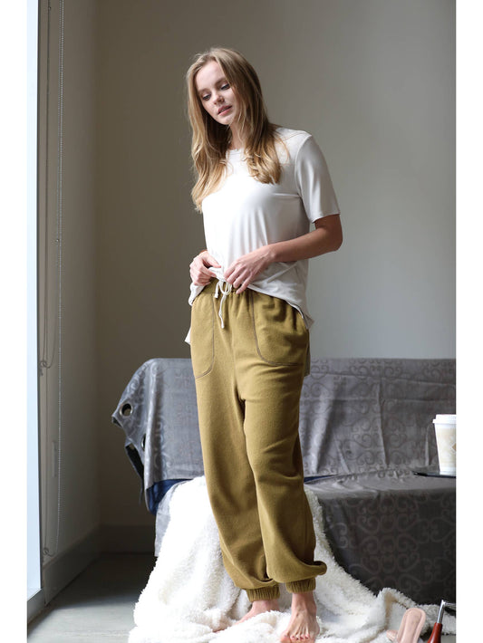 High waist comfy jogger pants w/pockets - DUSTYOLIVE